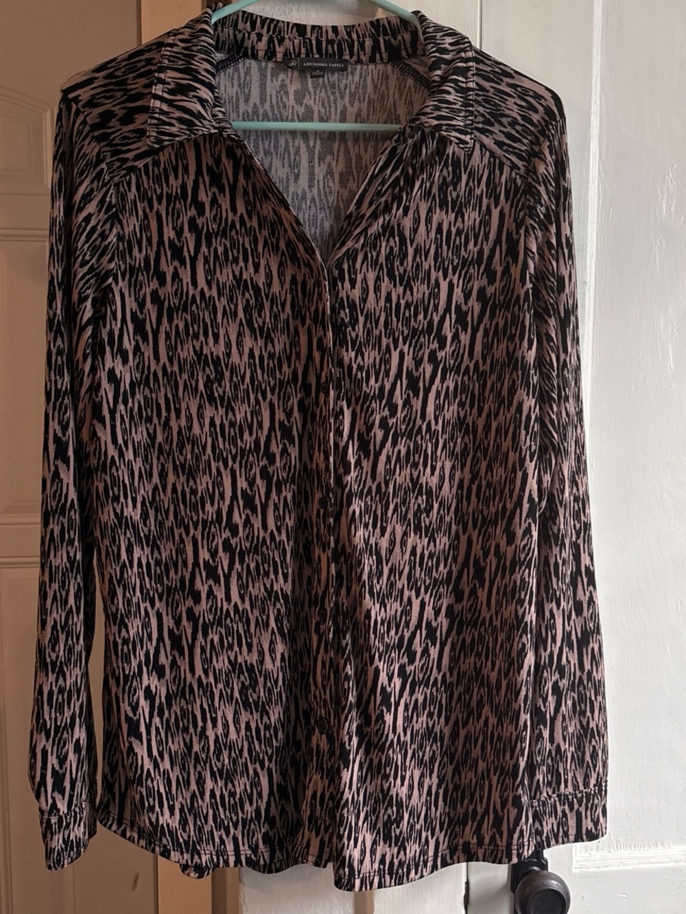 Adrianna Papell Pink and Black Leopard-Print Button-Front Blouse